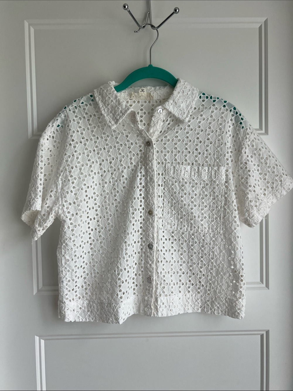 Marled White Eyelet Button-Front Shirt